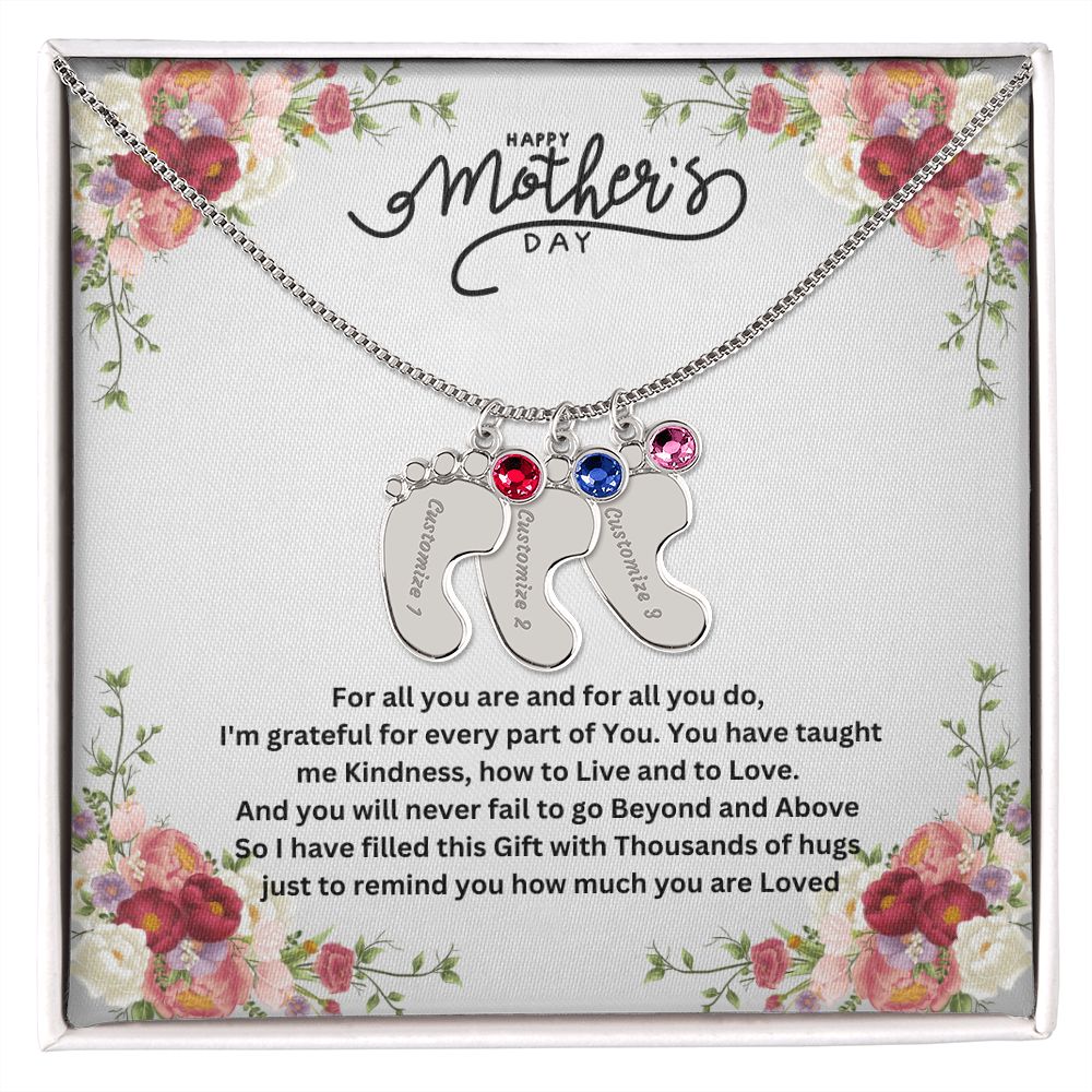 Happy Mother's Day - Baby Feet Necklace with Birthstone.