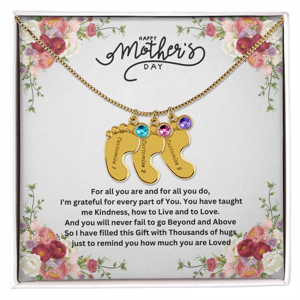 Happy Mother's Day - Baby Feet Necklace with Birthstone.
