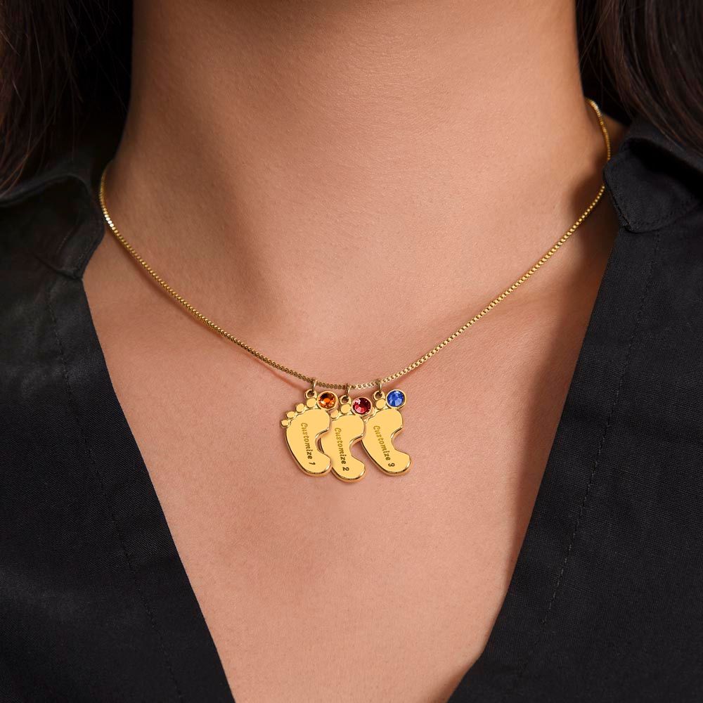 Happy Mother's Day - Baby Feet Necklace with Birthstone.