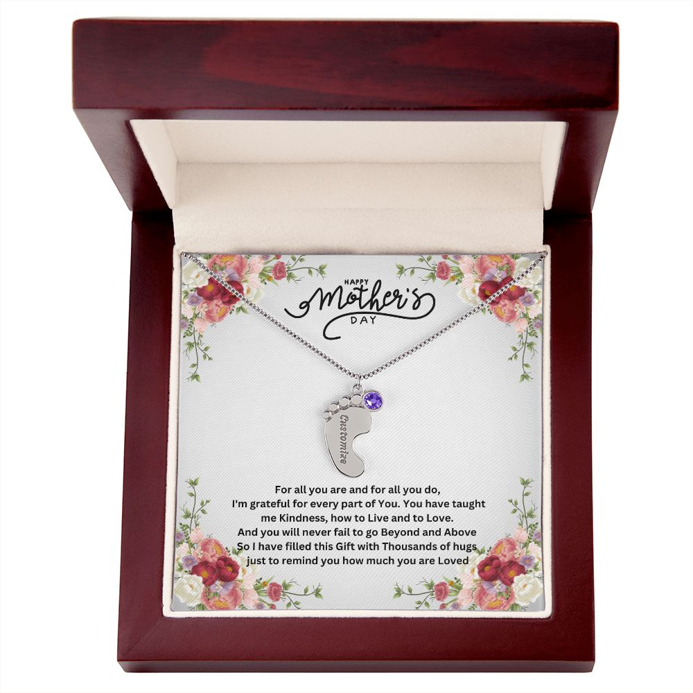 Happy Mother's Day - Baby Feet Necklace with Birthstone.
