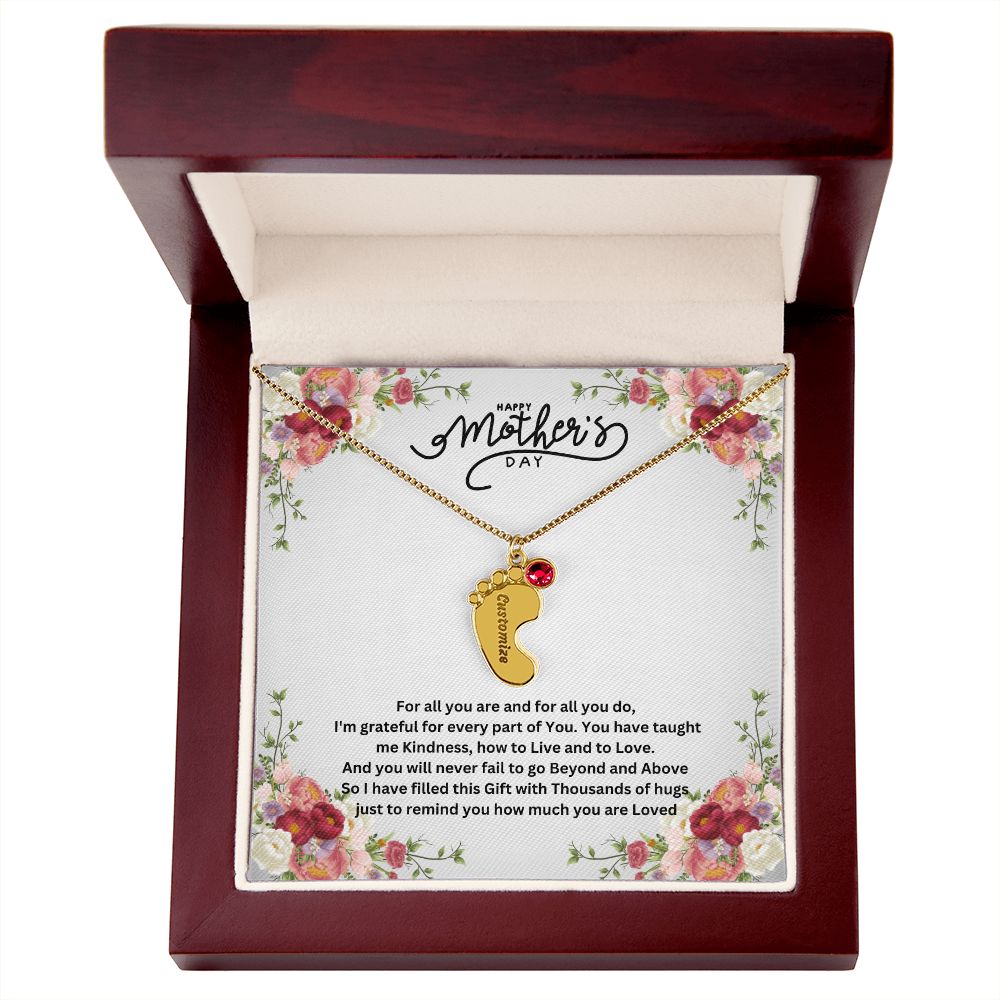Happy Mother's Day - Baby Feet Necklace with Birthstone.