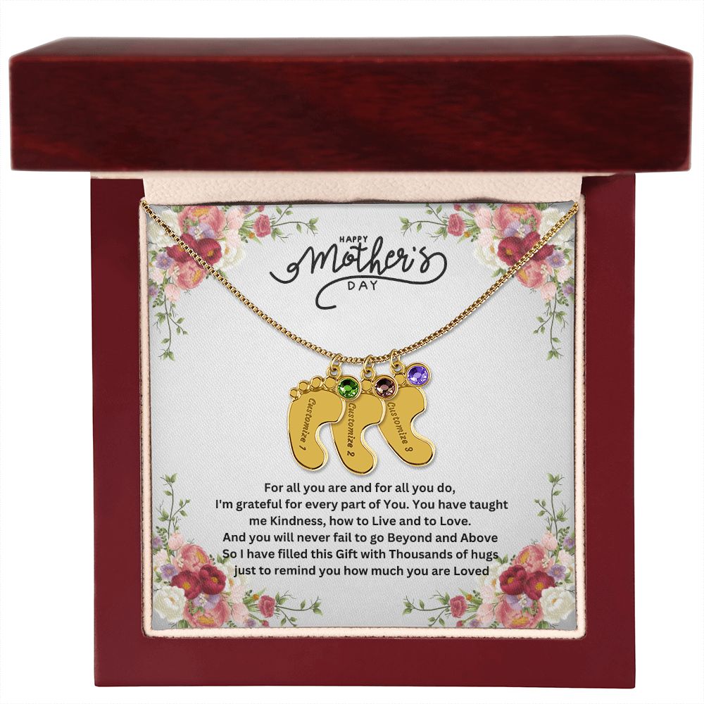 Happy Mother's Day - Baby Feet Necklace with Birthstone.